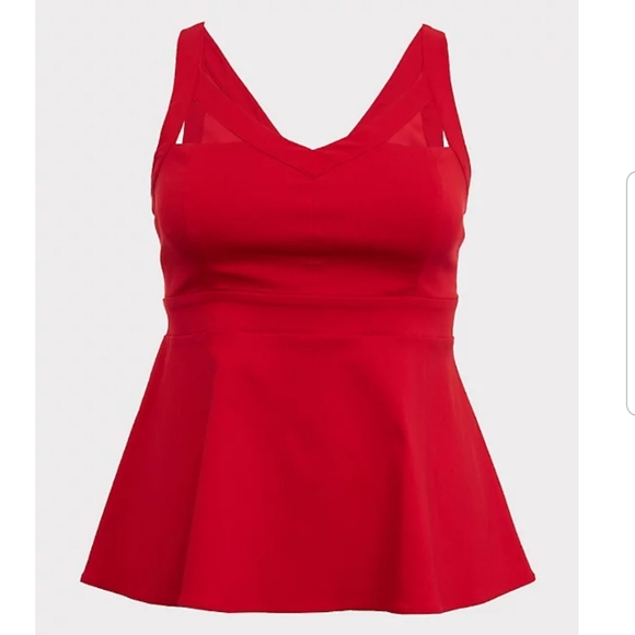 SALE Torrid Red Bengaline Cutout Peplum Top 2 - Picture 3 of 4